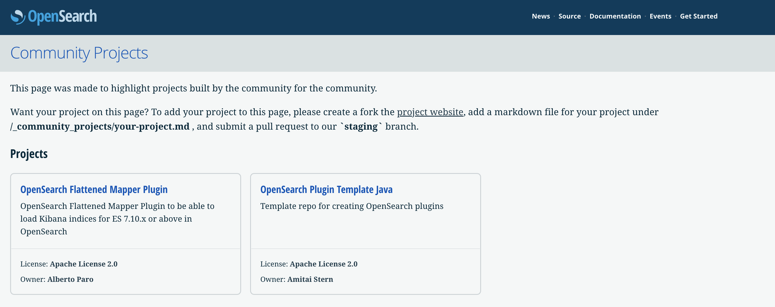 OpenSearch Community Projects Page