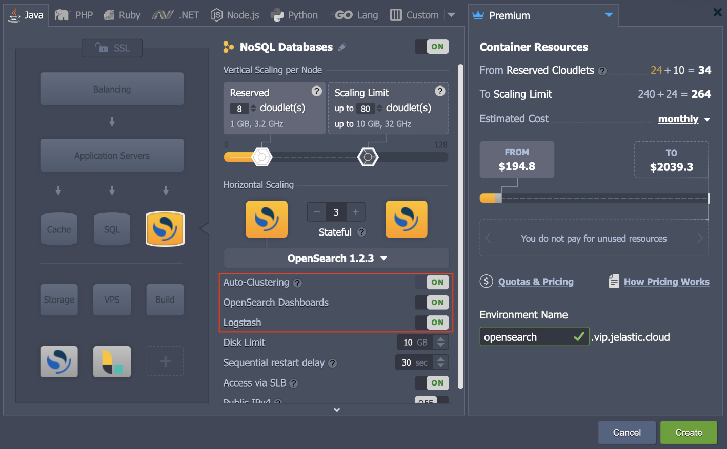 Virtuozzo-OpenSearch Cluster Dashboard