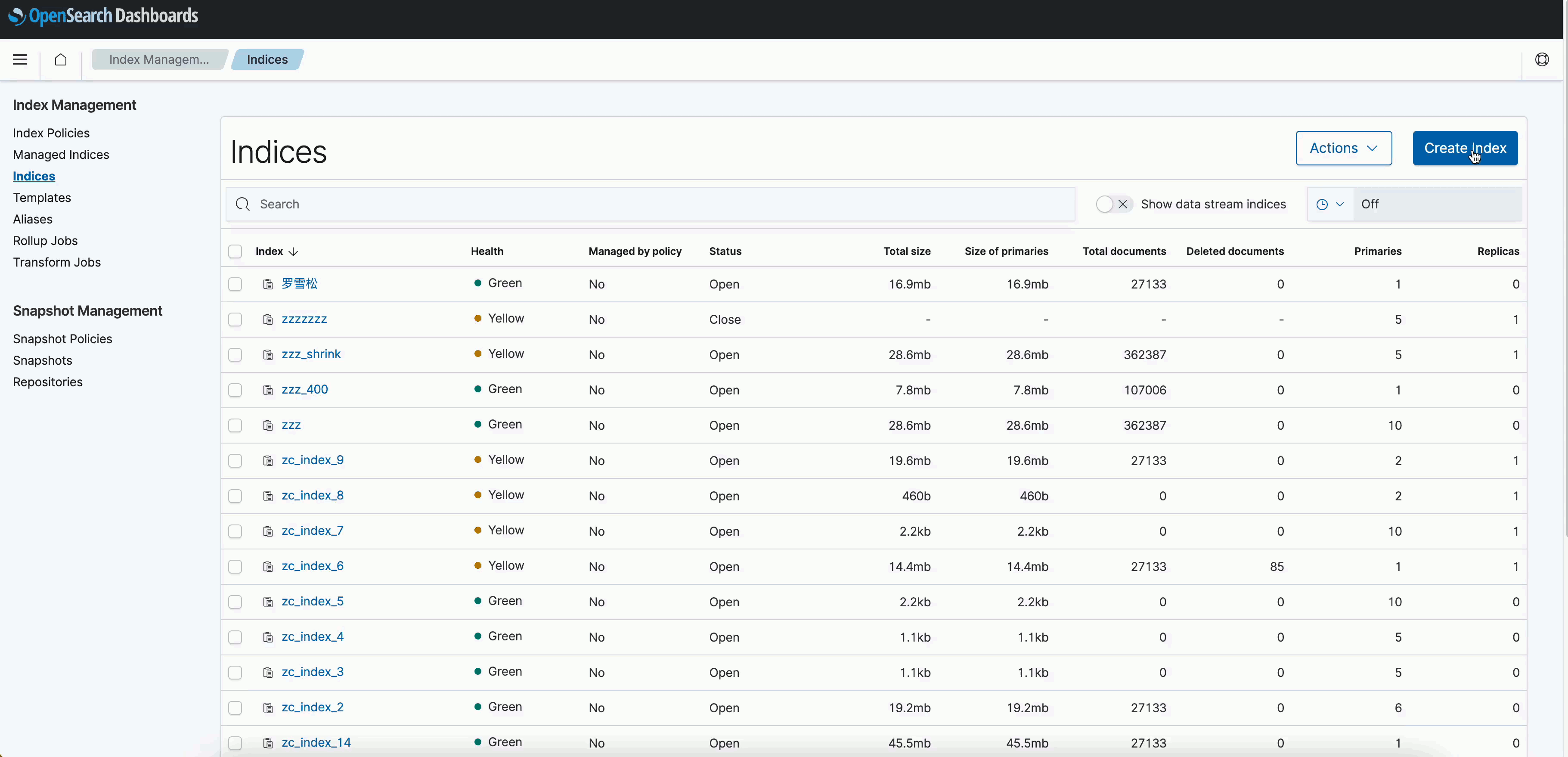 Image: OpenSearch Admin UI