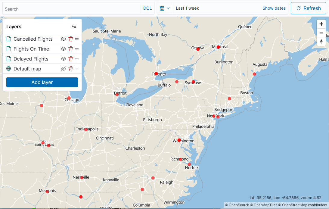 Showing only the cancelled flights layer