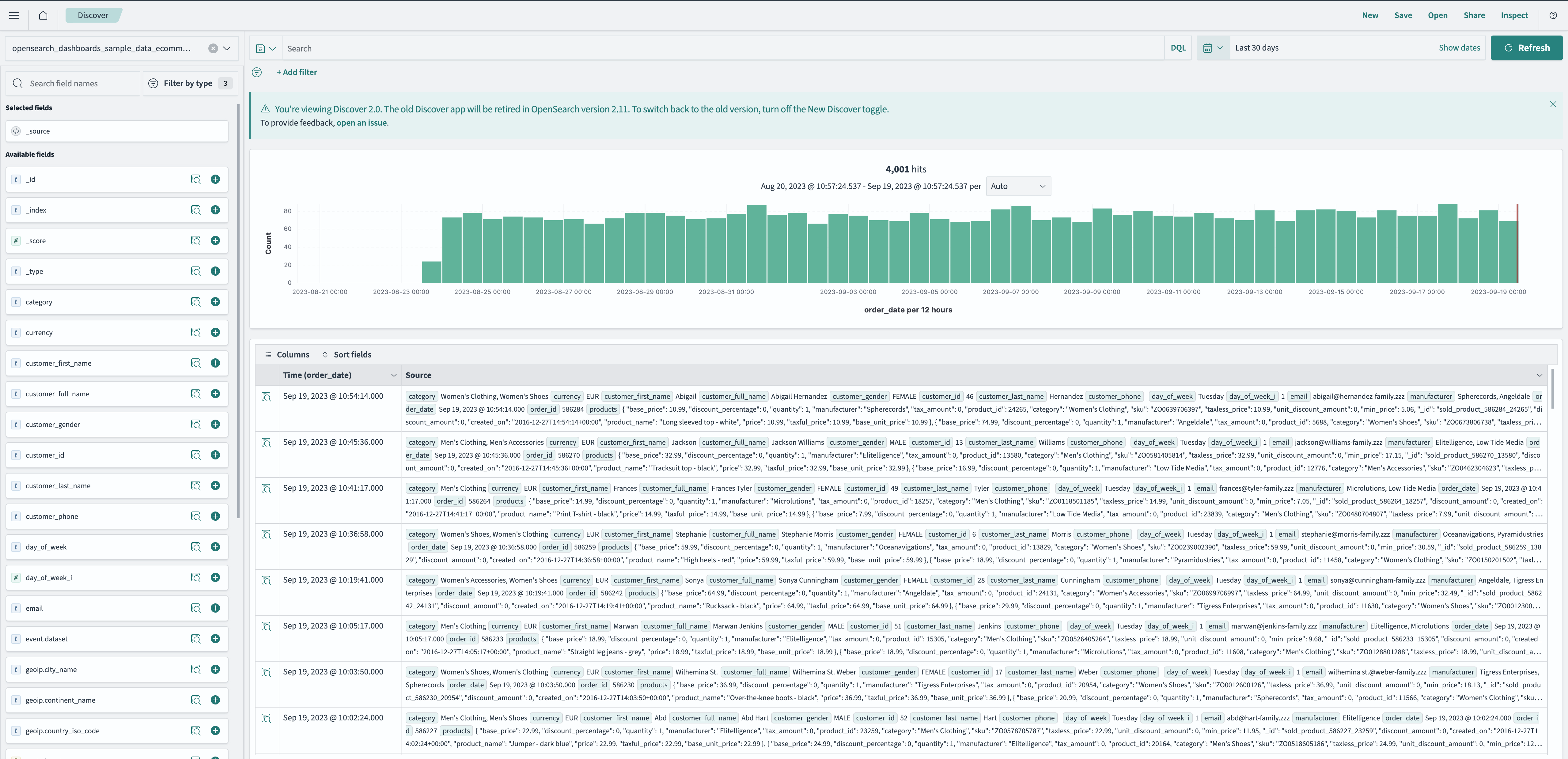 Image: View of the results of a sample data query as seen in the new version of the Discover tool