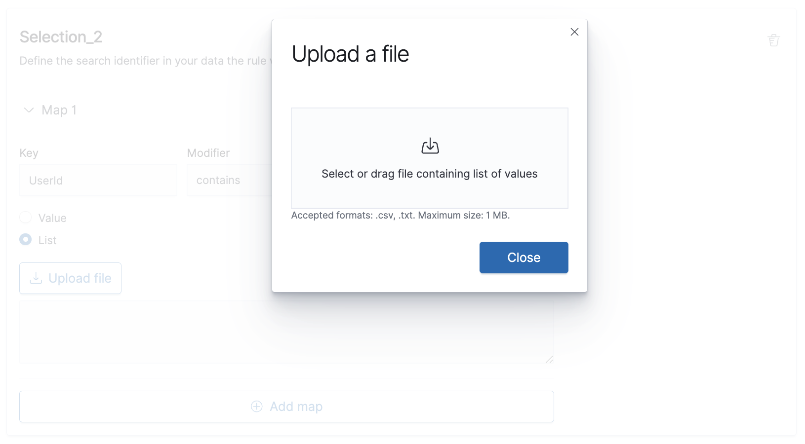 Upload a file dialog